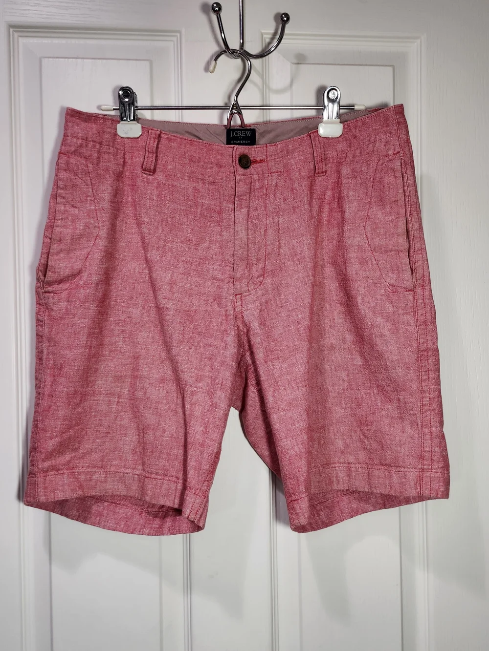 J.Crew Gramercy Heather Red Linen Cotton Flat Front Shorts Size 33